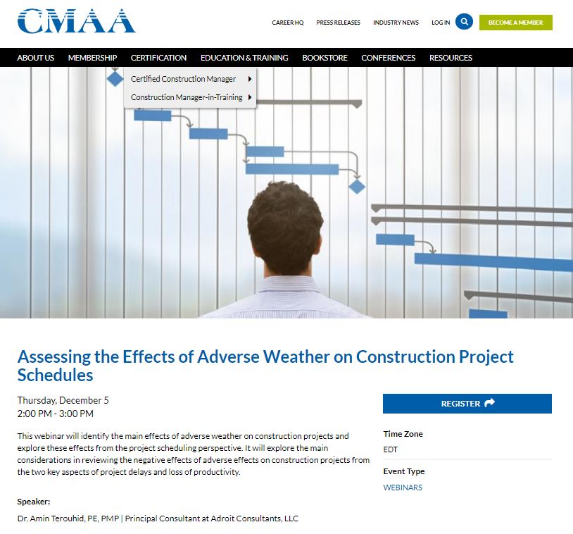 Adroit to Present a CMAA Webinar on Assessing Weather Delays