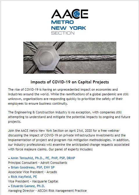 Adroit's Amin Terouhid, Ph.D. to be a Panelist on AACE's webinar on the Impacts of COVID-19