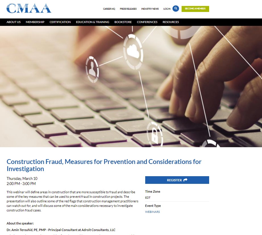 Adroit to Present a CMAA Webinar on March 10, 2022
